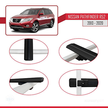 Nissan Pathfinder 4 (R52) 2013-2020 Arası ile Uyumlu BASIC Model Ara Atkı Tavan Barı Siyah 2 Adet