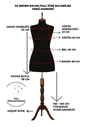 34 Beden İğne Batabilen Terzi Mankeni Prova Mankeni Sünger Manken
