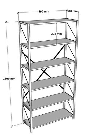 Dekoratif Metal Kitaplık 6 Raflı Kitaplık Dosya Rafı 180 Cm