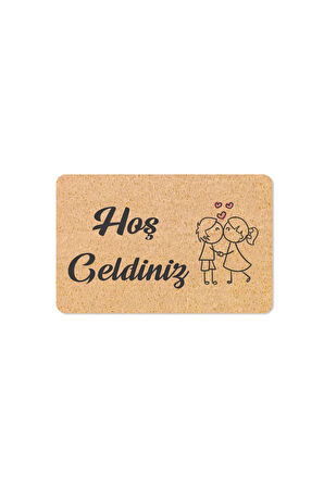 hoş geldiniz yazılır Coco Görünümlü Dekoratif Dış Kapı Önü ve Iç Mekan Paspası