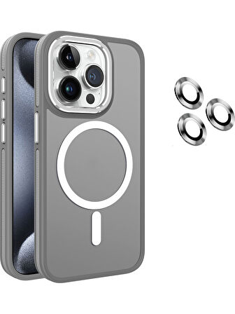 SAMSUNG S24 ULTRA UYUMLU MAGSAFE ÖZELLİKLİ SERT KAPAK LENS KORUMA GRİ
