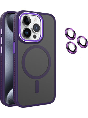 İPHONE 14 PRO UYUMLU MAGSAFE ÖZELLİKLİ SERT KAPAK LENS KORUMA  MOR
