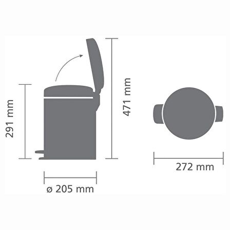 Brabantia Çöp Kutusu 5 litre Newicon Pedallı Beton Gri 126284