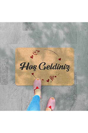 hoş geldiniz yazılır Coco Görünümlü Dekoratif Dış Kapı Önü ve Iç Mekan Paspası