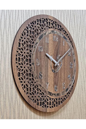 Ahşap Ve Aynalı Vav Motifli Duvar Saati
