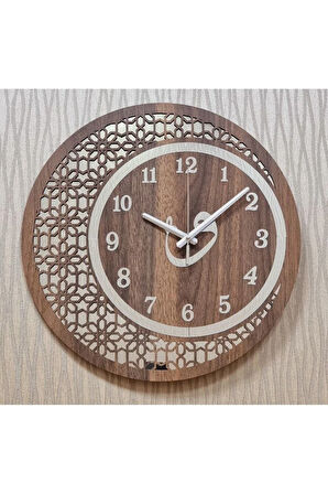 Ahşap Ve Aynalı Vav Motifli Duvar Saati