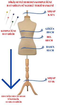 38 Beden Full Iğne Batan Terzi Mankeni Prova Mankeni Vitrin Mankeni