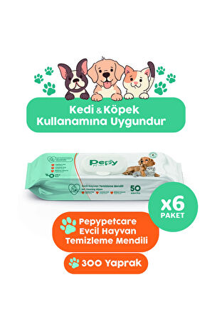 Kedi Ve Köpek Kullanımına Uygun Evcil Hayvan Temizleme Mendili 6 paket 300 Adet