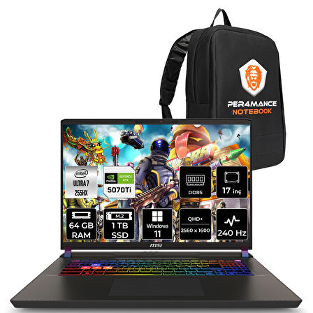 MSI Vector 17 HX AI Ultra 7 255HX 64GB 1TB SSD RTX5070Ti/12GB 140W 17" QHD+ 240Hz W11H Gaming