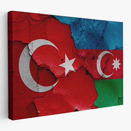 Türkiye Azerbaycan Bayrak Desenli Dekoratif Kanvas Tablo-6516