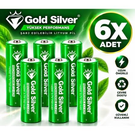 Gold Silver 18650 El Feneri ve Kafa Lambası İçin Şarj Edilebilir Li-ion Pil - 3200 mAh 4.2V (6 Adet)
