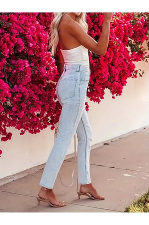 Jeannine Kadın Jeans Mavi Kar Yüksek Bel Mom Boyfriend Dar Paça Denim Kot Pantolon BEEKEMOMBMAV-02