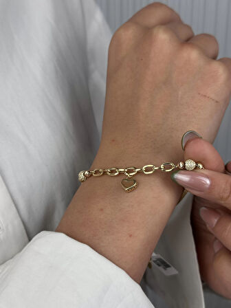 14 Ayar Altın Kalpli Bileklik 1050