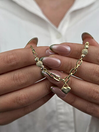 14 Ayar Altın Kalpli Bileklik 1050