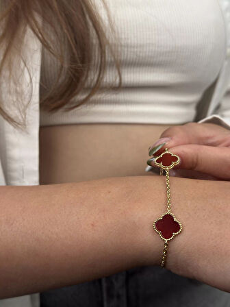 14 Ayar Altın Bordo Yonca Bileklik 931