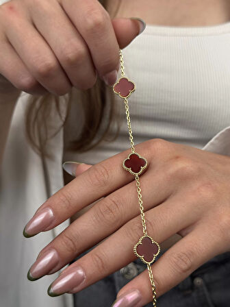 14 Ayar Altın Bordo Yonca Bileklik 931