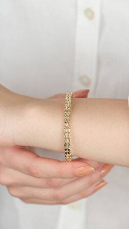 14 Ayar Altın İki Sıra Boncuklu Kelepçe 127