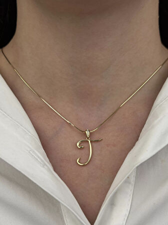 14 Ayar Altın T Harfi Kolye Ucu 443