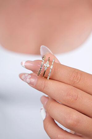 14 Ayar Altın 3 Sıralı Taşlı Yüzük 948