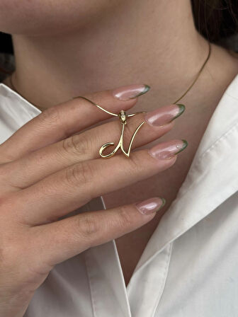 14 Ayar Altın N Harfi Kolye Ucu 437