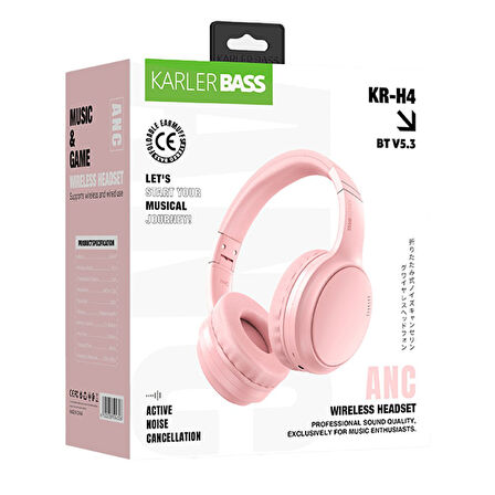 Karler Bass KRH4 ANC Kablosuz Kulak Üstü Kulaklık - Pembe