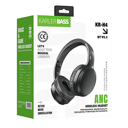 Karler Bass KRH4 ANC Kablosuz Kulak Üstü Kulaklık - Siyah