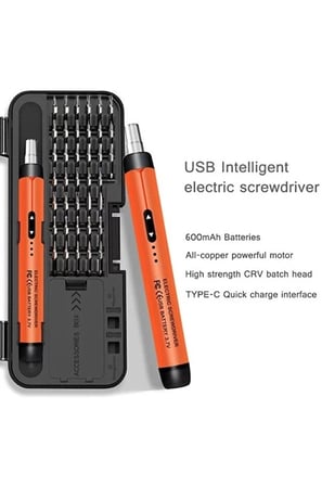 Evimdeyokyok Elektrikli Tornavida Seti 38 Parça 3.7V 500mAh Type-C Şarjlı Manyetik Hassas Uçlu Sarı