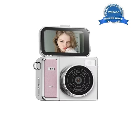 Evimdeyokyok Pembe 2K HD Mini Vlog Video Kamera 1.47 İnç Ekran 128GB Hafıza Desteği