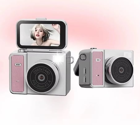 Evimdeyokyok Pembe 2K HD Mini Vlog Video Kamera 1.47 İnç Ekran 128GB Hafıza Desteği