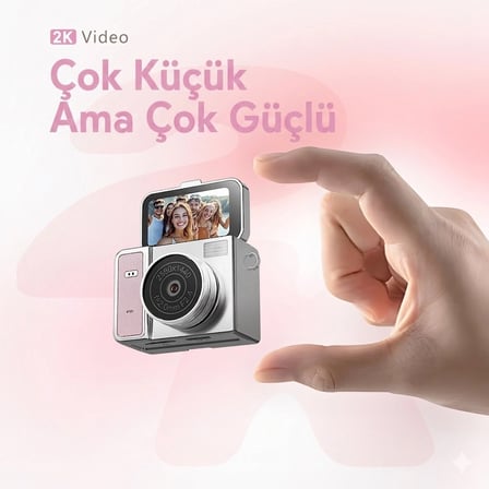 Evimdeyokyok Pembe 2K HD Mini Vlog Video Kamera 1.47 İnç Ekran 128GB Hafıza Desteği