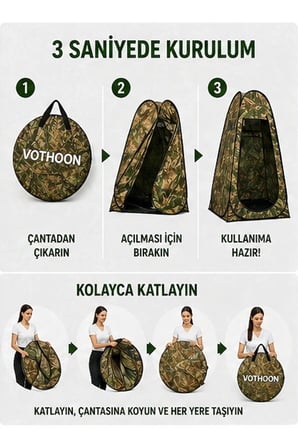 Otomatik Kabin Giyinme Çadırı 120x120x190 Cm Üst Havalandırma Yan Pencereli Duş & Wc Çadırı