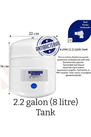 Su Arıtma Tankı 8LT Tüm Cihazlara Uyumlu, NSF Onaylı, Paslanmaz Çelik Tank, Antibakteriyel