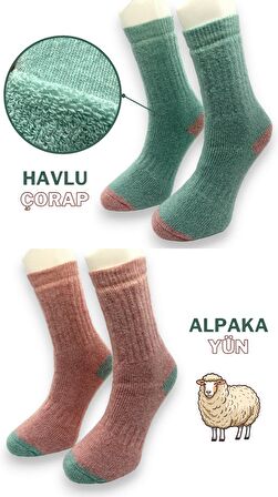 CİHO SOCKS Premium 2 Çift Kadın Alpaka Yünlü Yumuşak Yıkamalı Norveç Tipli Termal Soket Çorap