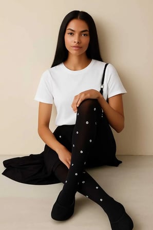 Simli Kuşgözü Siyah Rengi Silvery Eyelet Külotlu Çorap