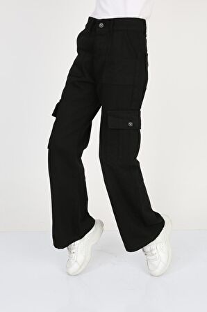 Kız Çocuk İspanyol Paça Keten Kargo Pantolon