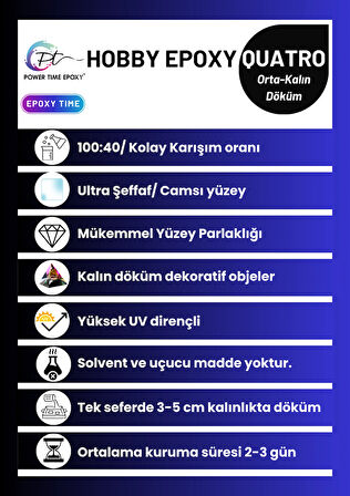 28 kg Epoxy Quatro/ Kalın Döküm Şeffaf Epoksi Reçine 4-6 cm Kalınlıkta Döküm