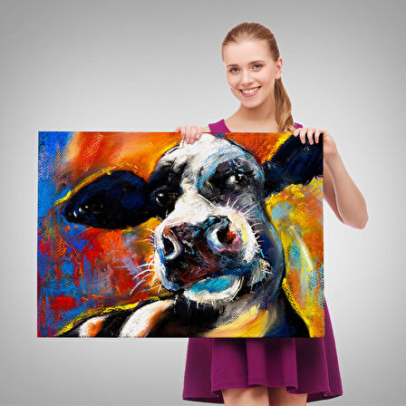 İnek Portresi Modern Sanat Dekoratif Kanvas Duvar Tablo-6521