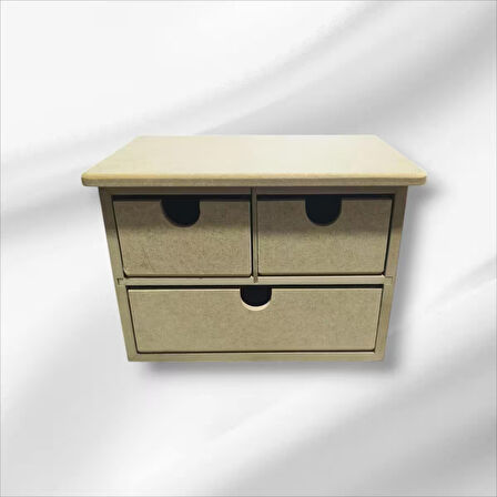 Ahşap Boyanabilir 3 Çekmeceli Takı-makyaj-aksesuar Dekoratif Organizer Kutu