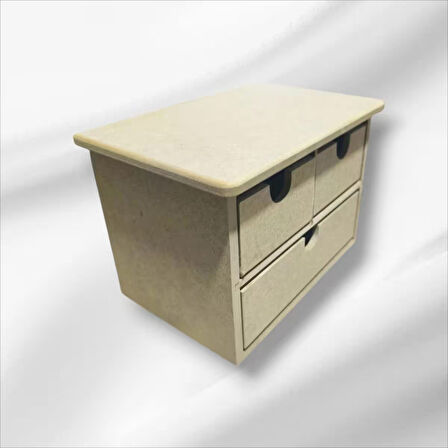 Ahşap Boyanabilir 3 Çekmeceli Takı-makyaj-aksesuar Dekoratif Organizer Kutu