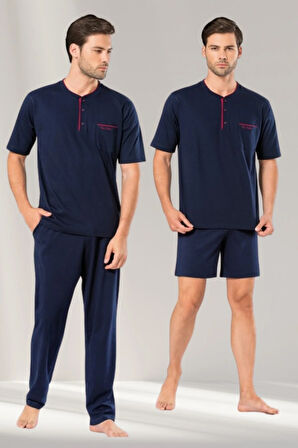 Erkek Lacivert Bordo Renk Alternatifli  3 lü Pijama Takımı