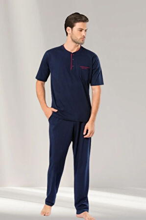 Erkek Lacivert Bordo Renk Alternatifli  3 lü Pijama Takımı