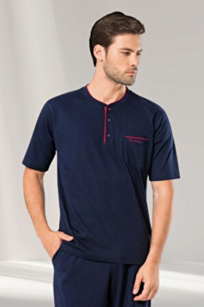 Erkek Lacivert Bordo Renk Alternatifli  3 lü Pijama Takımı