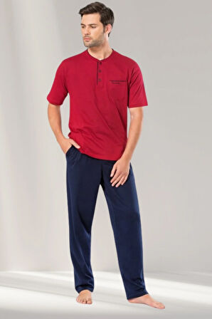 Erkek Lacivert Bordo Renk Alternatifli  3 lü Pijama Takımı