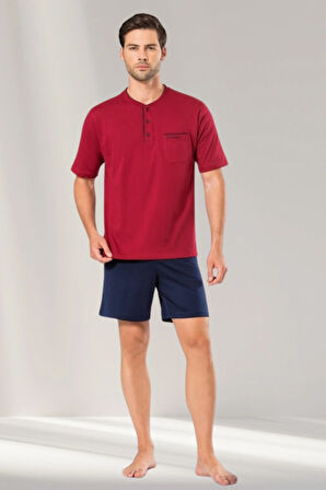 Erkek Lacivert Bordo Renk Alternatifli  3 lü Pijama Takımı