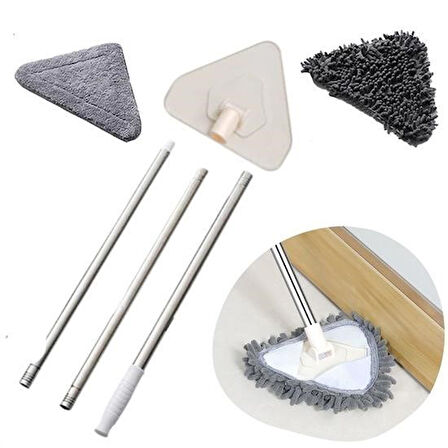 caselka® Teleskopik Saplı 150 cm Üçgen Mop Cam Duvar Tavan Fayans Parke Temizleyici Mop