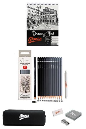 Eskiz Defteri St.Petersburg Dereceli Kalem Hamur Silgi Kalemtıraş Pastel Dağıtıcı Kalemlik Eskiz Seti