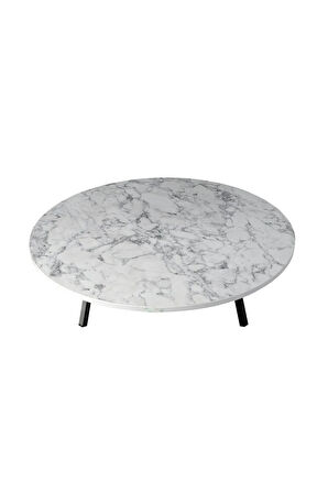 KATLANABİLİR METAL AYAKLI AHŞAP YER SOFRASI TEPSİ SİNİ BEYAZ MERMER DESEN - 100 cm