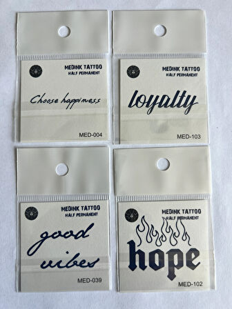 İngilizce 4 Adet Birden Minimal 3 Hafta Kalıcı Geçici Dövme Seti