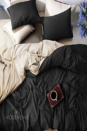 More Home  Lastikli Çarşaflı Çift Kişilik Nevresim Takımı Siyah Bej
