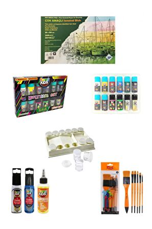 Art Livafunny Kids Multimix Akrilik Boya 12 Renk X 20 Ml-rich Zemin Fırça Karma Set 8 6'lı Okul Seti